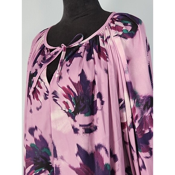 Jennifer Lopez JLO Blouse Large Purple Floral Boho Keyhole Neck Ties - Picture 4 of 15